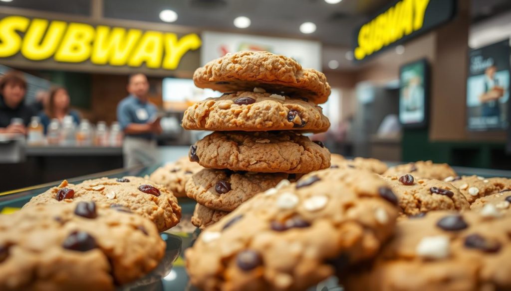 Subway oatmeal raisin cookies on display