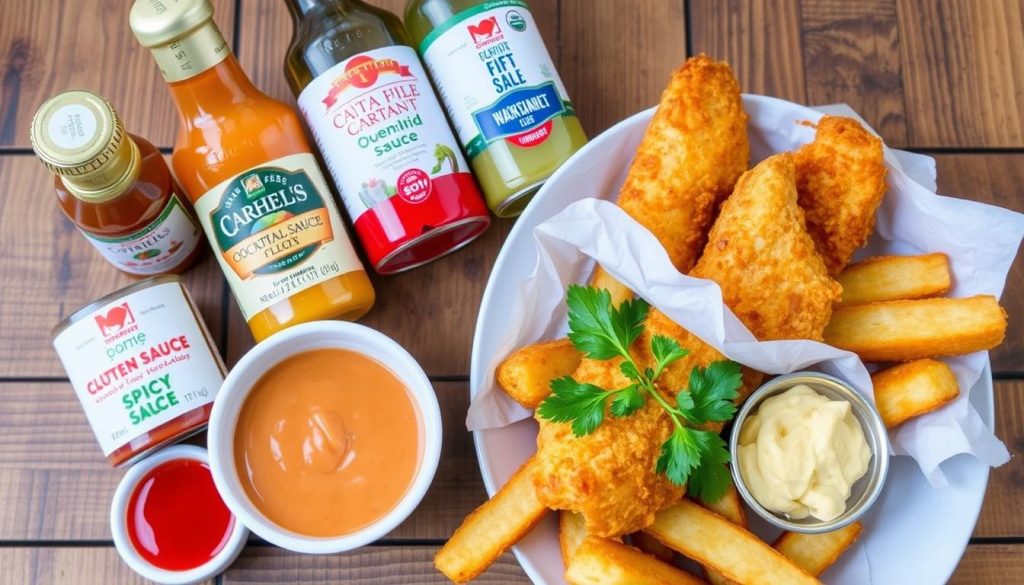 Captain D's gluten free fish and chips condiments